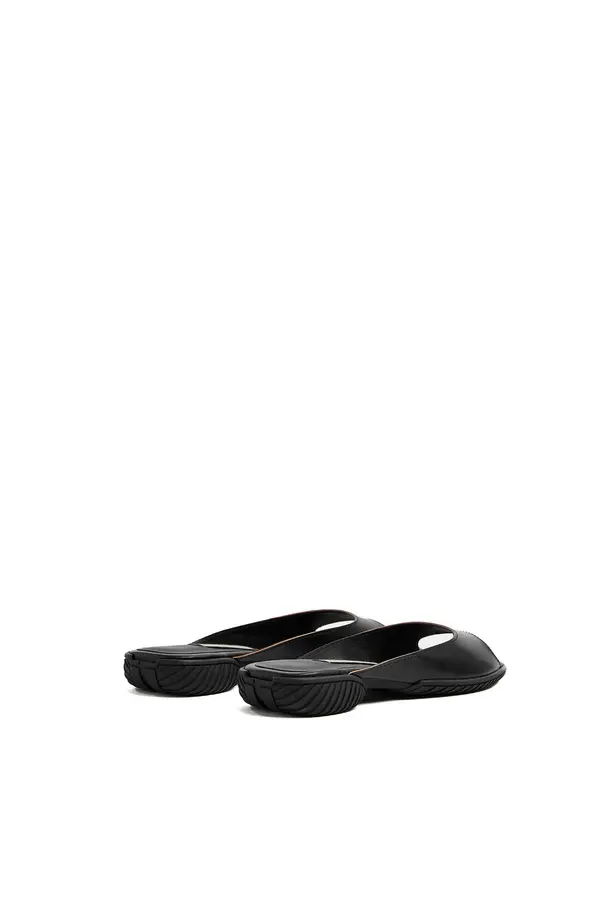 Black Leather Peep-Toe Flat Slide 3 Image