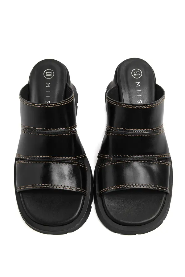 Multi-Strap Block Heel Leather Mule  1 Image