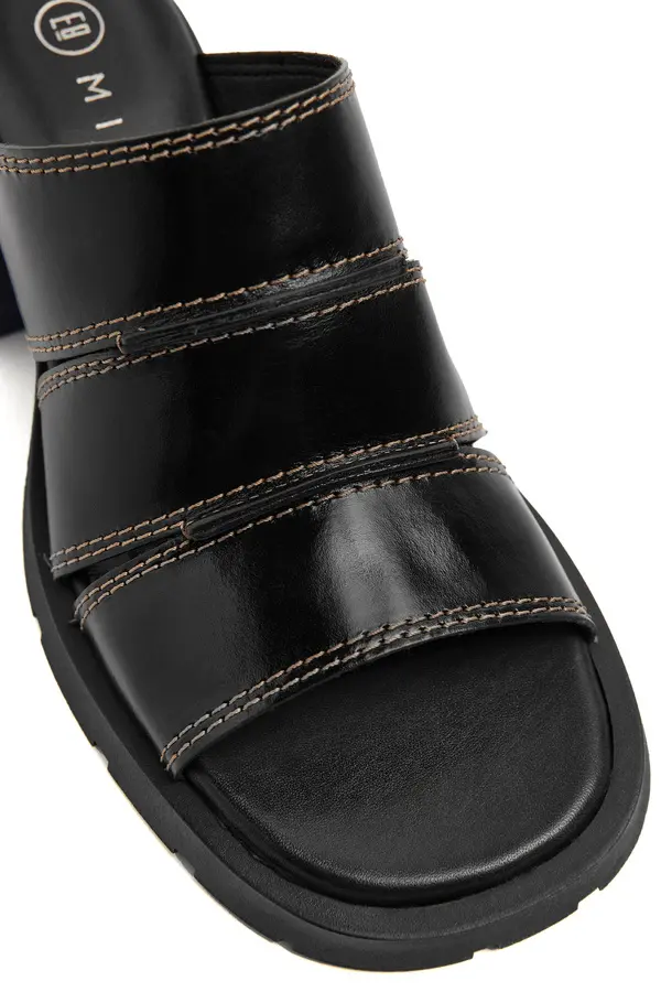 Multi-Strap Block Heel Leather Mule  2 Image