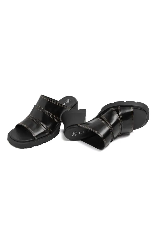 Multi-Strap Block Heel Leather Mule  3 Image