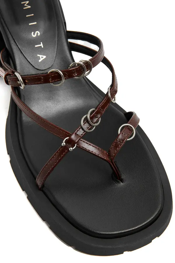 Strappy O-Ring Chunky Heel Leather Mule 1 Image