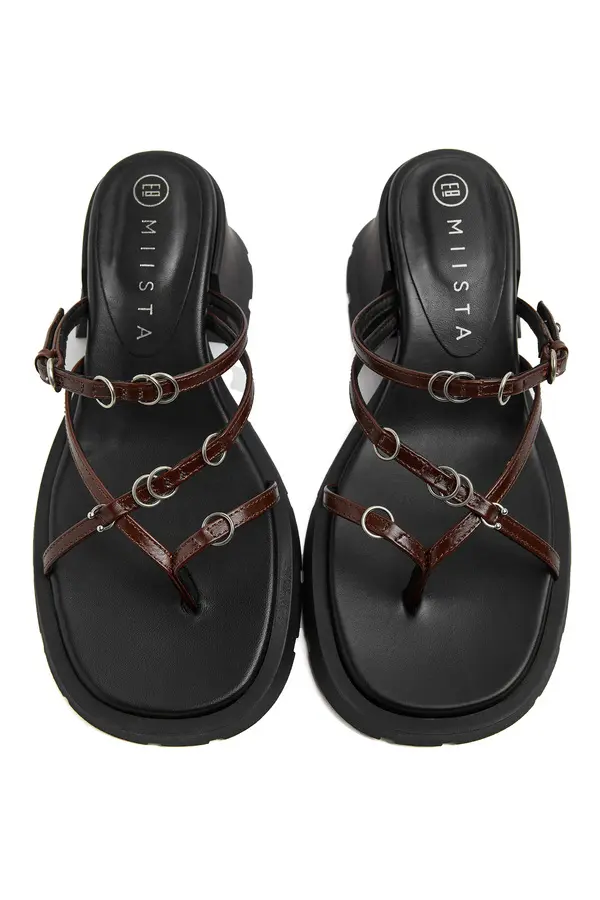 Strappy O-Ring Chunky Heel Leather Mule 2 Image