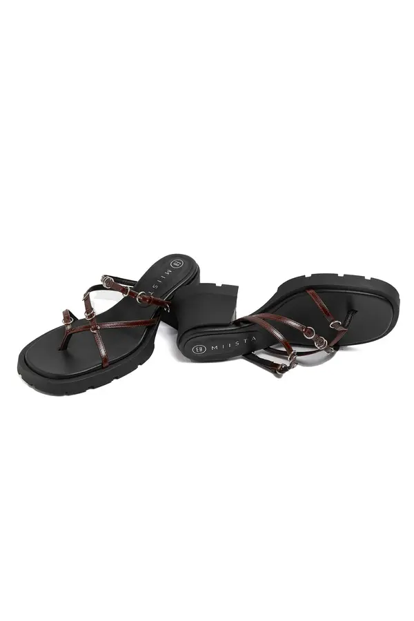 Strappy O-Ring Chunky Heel Leather Mule 3 Image