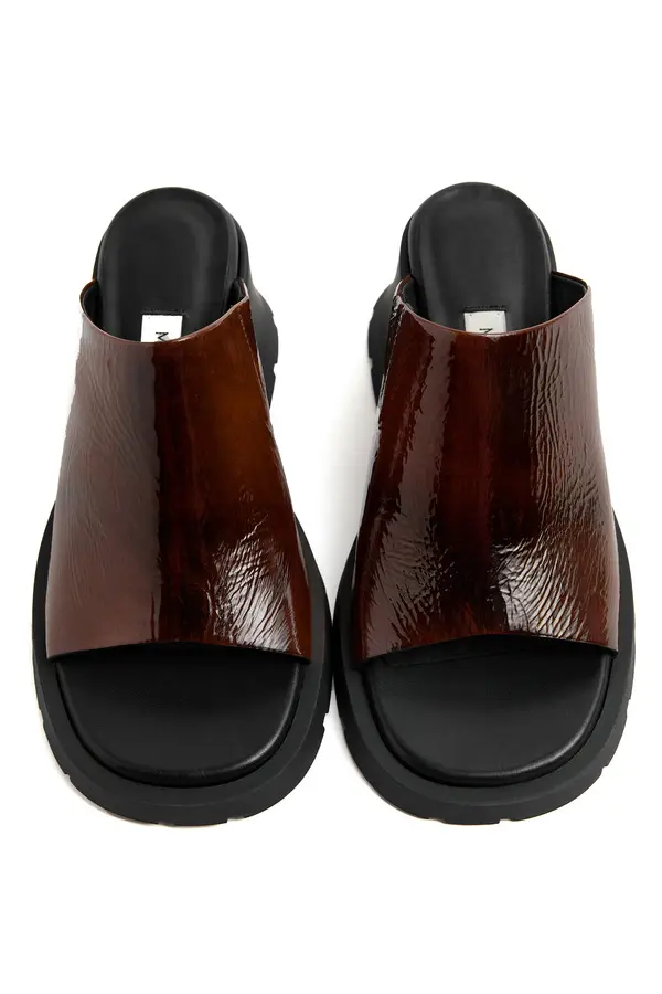Patent Leather Wide-Strap Mid Heel Mule  2 Image