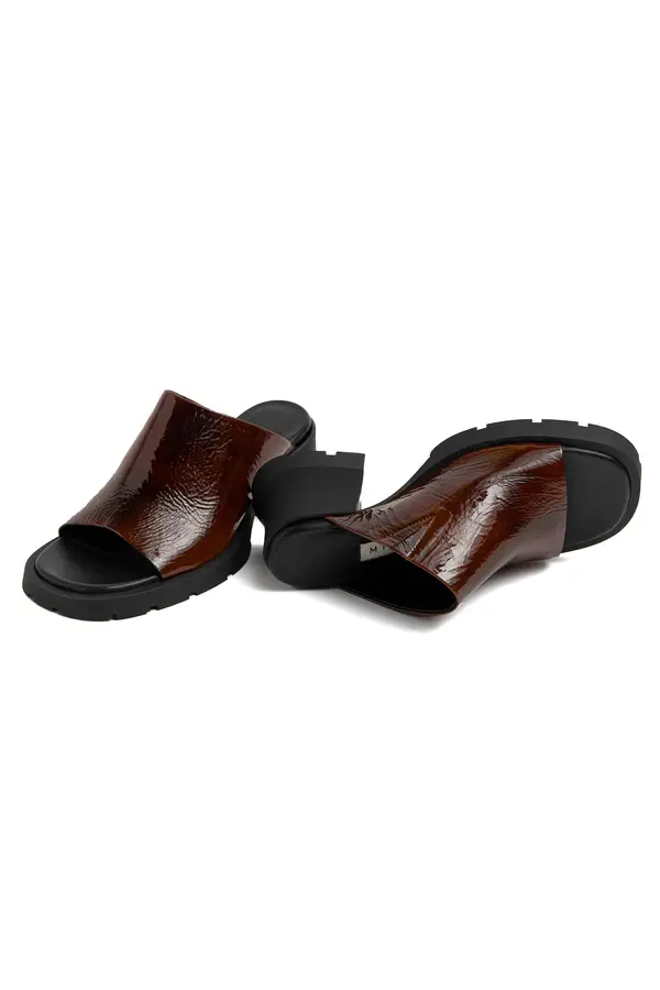 Patent Leather Wide-Strap Mid Heel Mule  5 Image