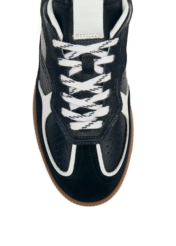Black and White Leather Retro Sneakers with Gum Sole 2 Image