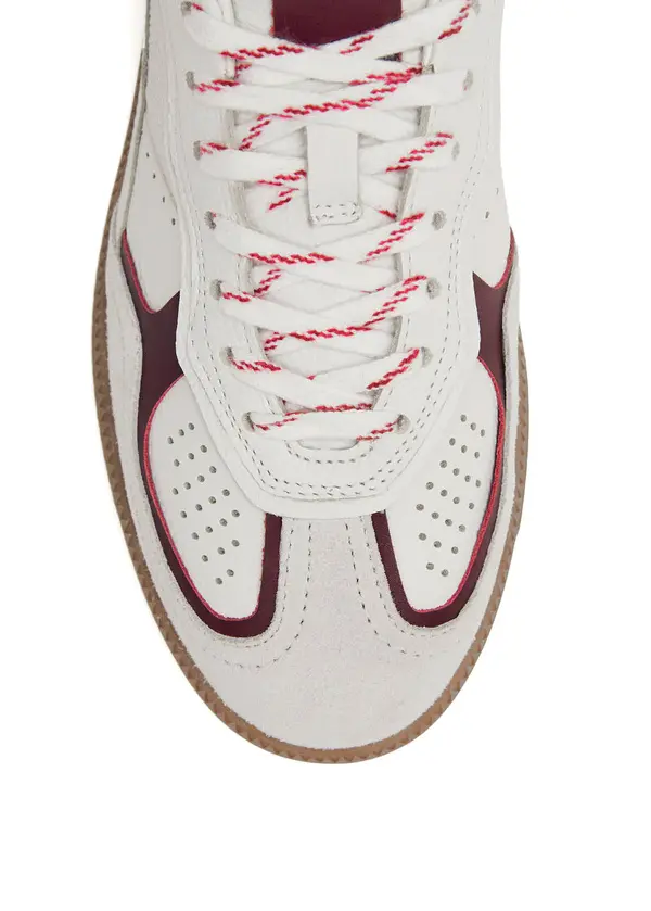 White and Burgundy Leather Retro Sneakers with Gum Sole 1 Image