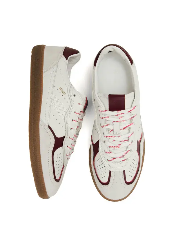 White and Burgundy Leather Retro Sneakers with Gum Sole 2 Image