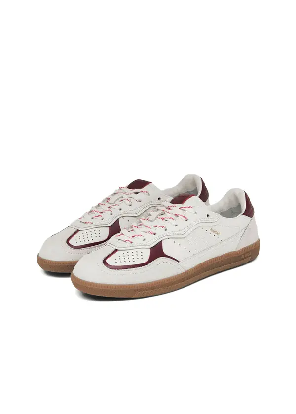 White and Burgundy Leather Retro Sneakers with Gum Sole 3 Image