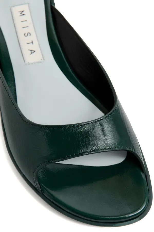 Green Leather Peep-Toe Flat Slide 2 Image