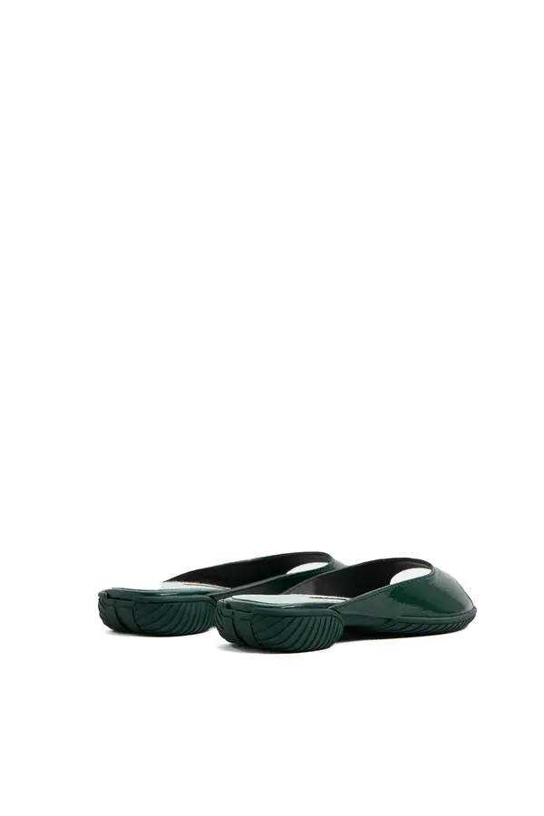 Green Leather Peep-Toe Flat Slide 4 Image