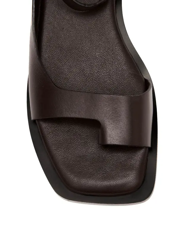 Leather Flat Sandals with Ankle Strap and Toe Loop 2 Image