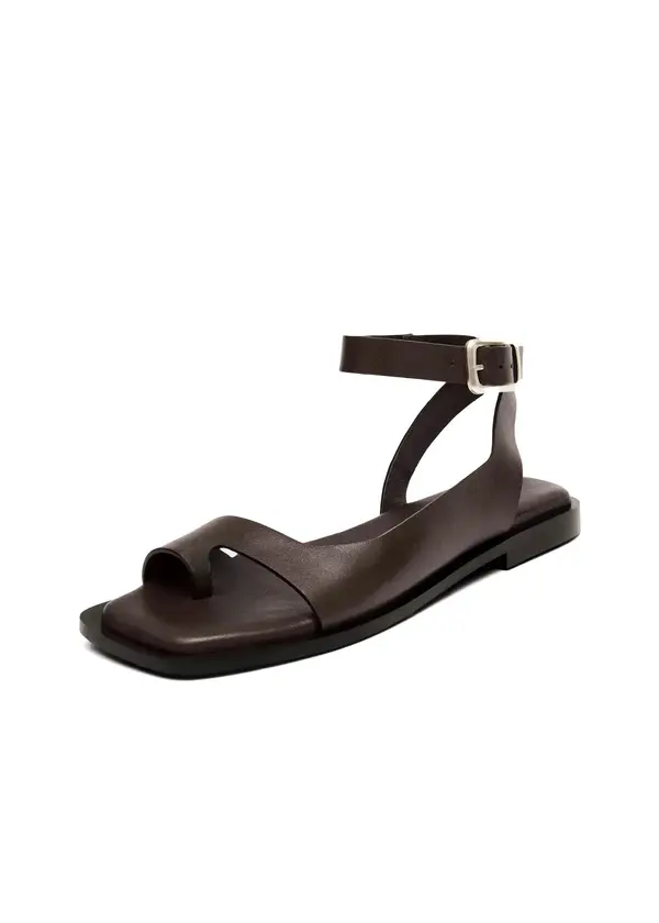 Leather Flat Sandals with Ankle Strap and Toe Loop 3 Image