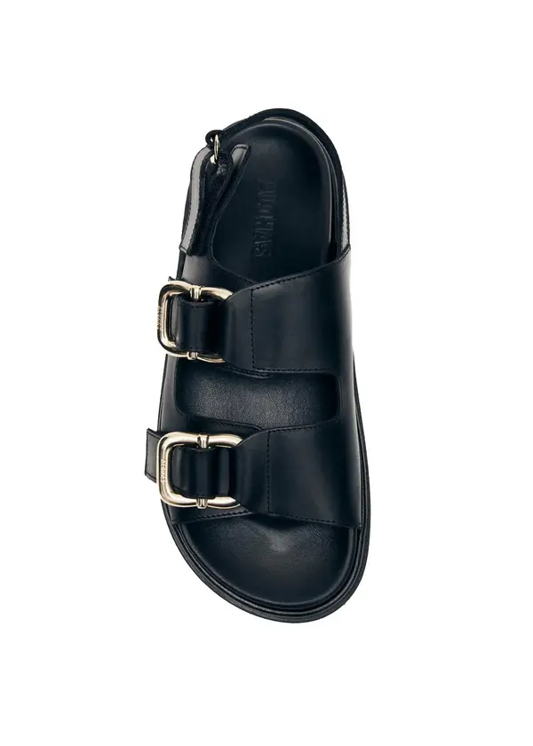 Leather Chunky Sandals with Gold Buckles and Slingback Strap 1 Image