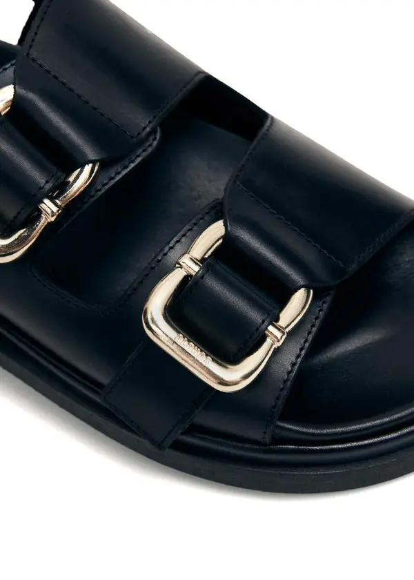 Leather Chunky Sandals with Gold Buckles and Slingback Strap 2 Image