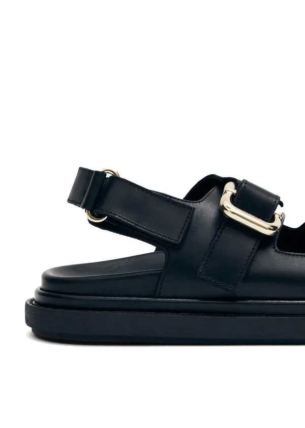 Leather Chunky Sandals with Gold Buckles and Slingback Strap 3 Image