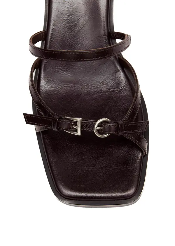 Leather Strappy Kitten Heel Mule with Buckle Detail 1 Image