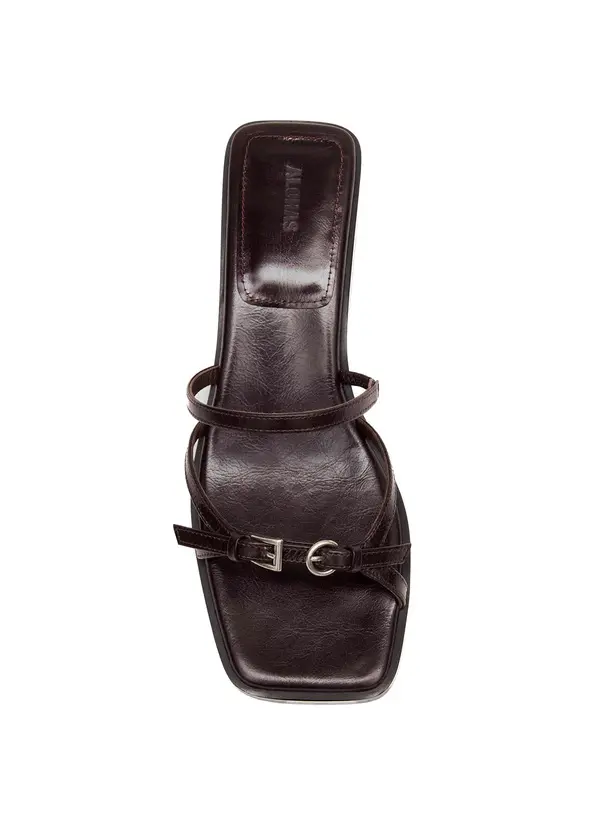 Leather Strappy Kitten Heel Mule with Buckle Detail 2 Image