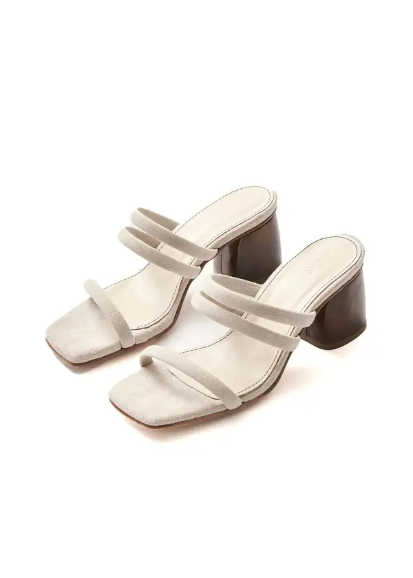 Suede Strappy Mules with Wooden Block Heel 3 Image