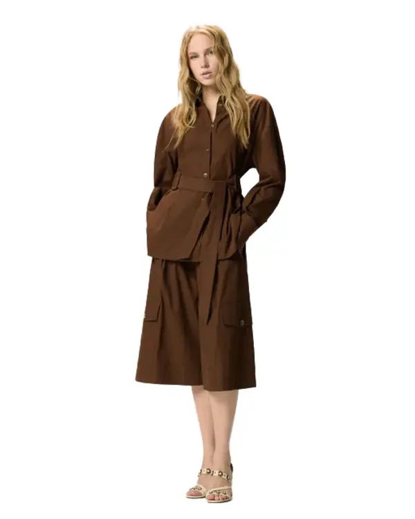 Cotton Long-cut Jacket With Belt 1 Image