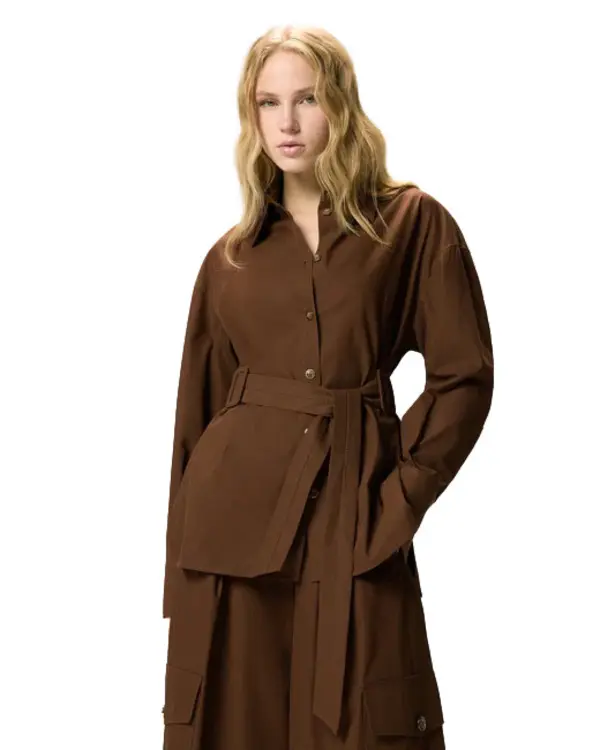 Cotton Long-cut Jacket With Belt 2 Image