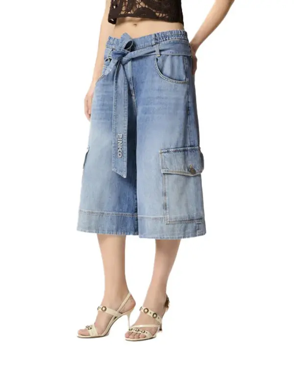 Relaxed Fit Denim Utility Bermuda Shorts With Belt 1 Image