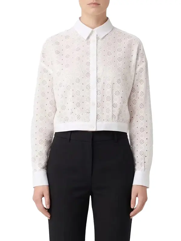 Eyelet Cropped Button-Down Sangallo Shirt  2 Image