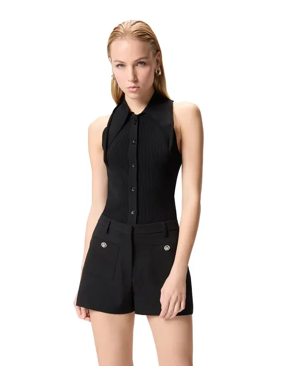 Sleeveless Ribbed Knit Polo Top 1 Image