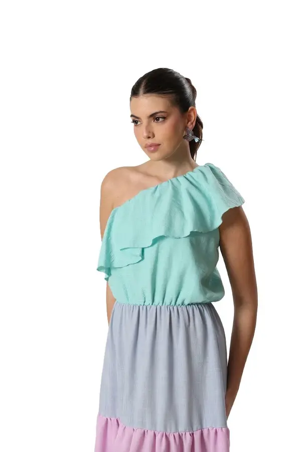 Linen Sirona Ruffled Long Dress 2 Image
