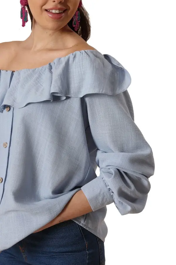 Linen Sirona Ruffled Long Sleeves Shirt 1 Image
