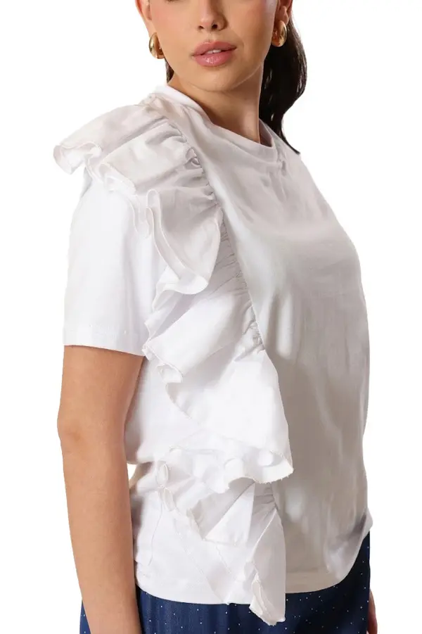 Short Sleeve Cotton Top With Ruffles Details 1 Image