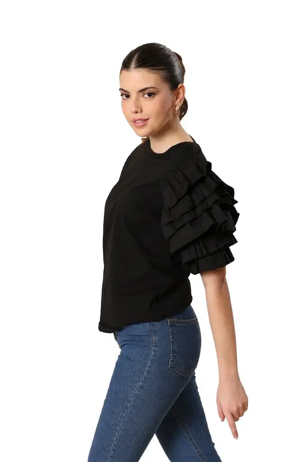 Short Sleeve Cotton Shirt With Ruffle Sleeve 1 Image