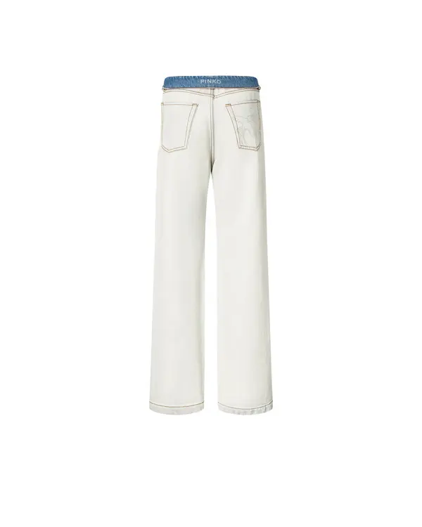 Straight Leg Jeans With Contrasting Fold-Down Waist 1 Image