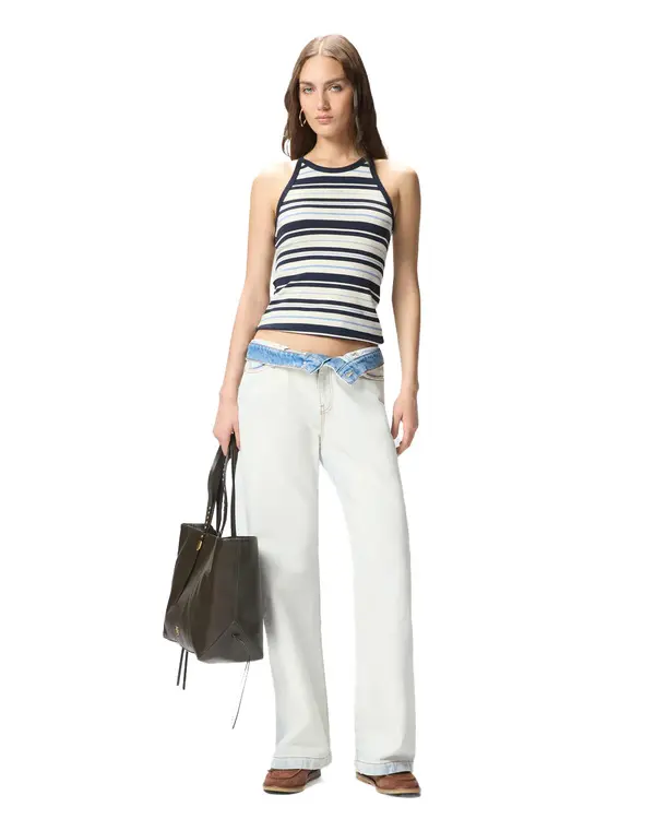 Straight Leg Jeans With Contrasting Fold-Down Waist 2 Image