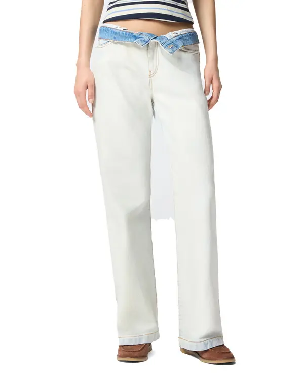Straight Leg Jeans With Contrasting Fold-Down Waist 3 Image