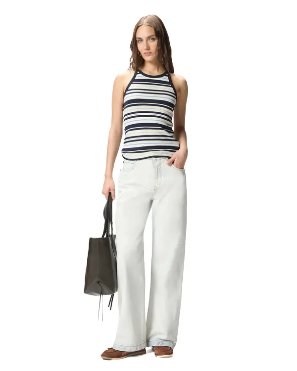 Straight Leg Jeans With Contrasting Fold-Down Waist 4 Image
