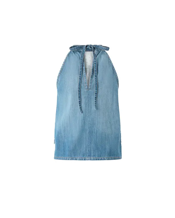 Sleeveless Denim Top With Scarf Print 1 Image