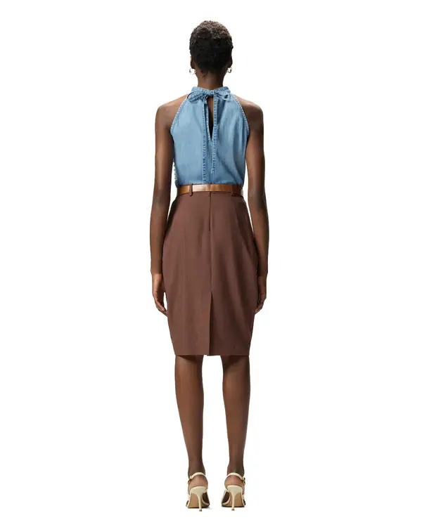 Sleeveless Denim Top With Scarf Print 2 Image