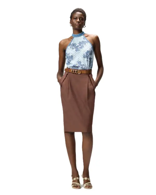 Sleeveless Denim Top With Scarf Print 3 Image