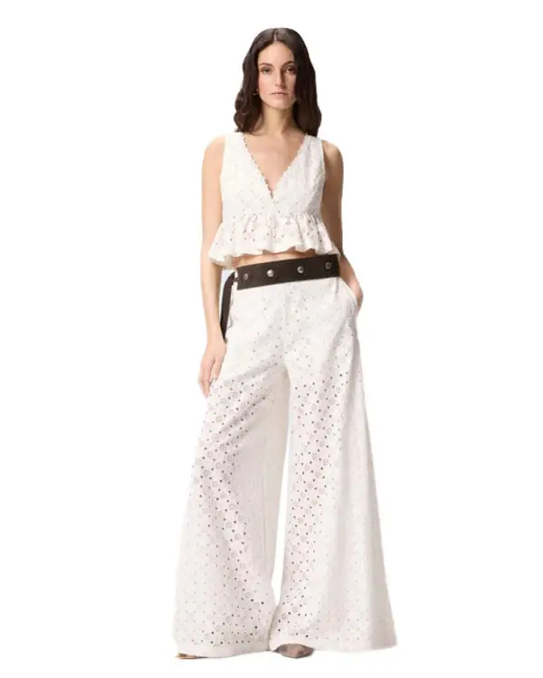 Semi-lined Cotton Trousers With Openwork Motif 1 Image
