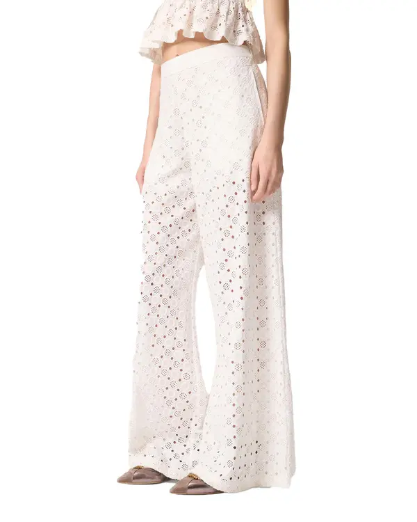Semi-lined Cotton Trousers With Openwork Motif 2 Image