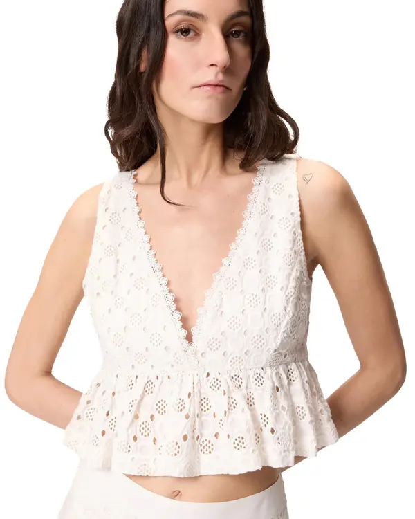 Crop Top With Ruffle And Openwork Pattern 3 Image
