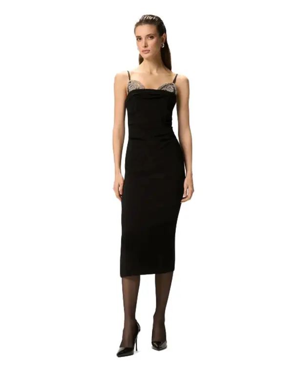 Slim-Fit Midi Dress With Jewel Embroidery 2 Image