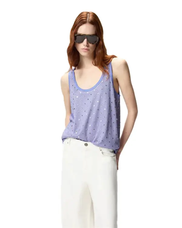 Mesh Tank Top with Mirror Sequins 3 Image