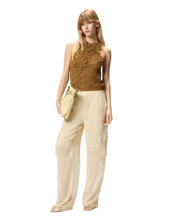 Crochet-Effect Top With Appliqué Flowers
 2 Image