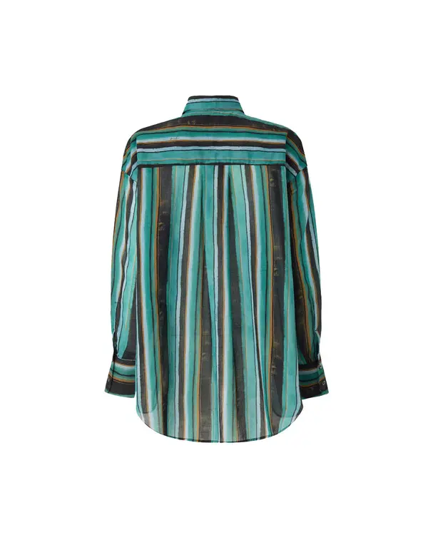 Cotton Long Sleeve Shirt with Brushstroke Stripes 1 Image
