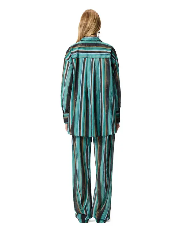 Cotton Long Sleeve Shirt with Brushstroke Stripes 3 Image