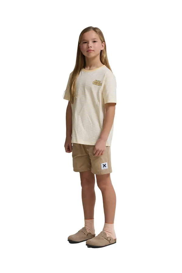Kids Neutral Light Yellow Stripes Short Sleeve T-Shirt 1 Image