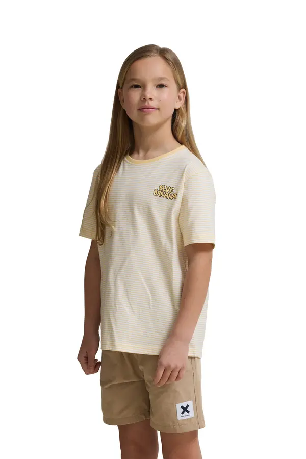 Kids Neutral Light Yellow Stripes Short Sleeve T-Shirt 2 Image