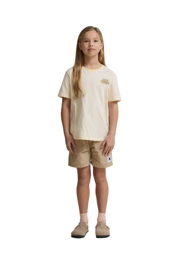 Kids Neutral Light Yellow Stripes Short Sleeve T-Shirt 3 Image